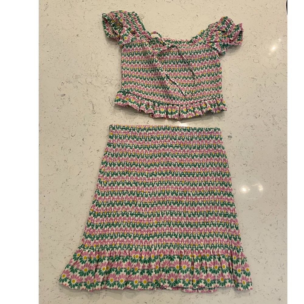 ZARA PRINTED SMOCKED TOP & MINI SKIRT